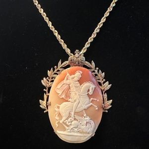 Antique Rare Imperial Crown of Russia 14KT Cameo w/Diamond Pendant